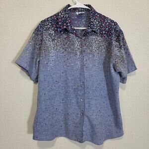 Tap & Co. Ombre Floral Button Up Shirt Womens XL Blue Short Sleeve Top Casual